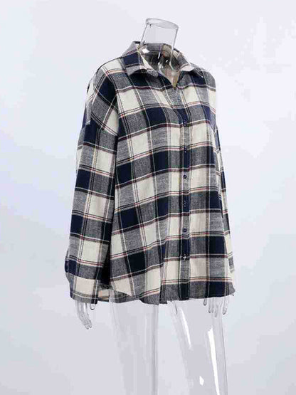 Long Sleeves Loose Plaid Split-Joint Lapel Blouses&Shirts Tops