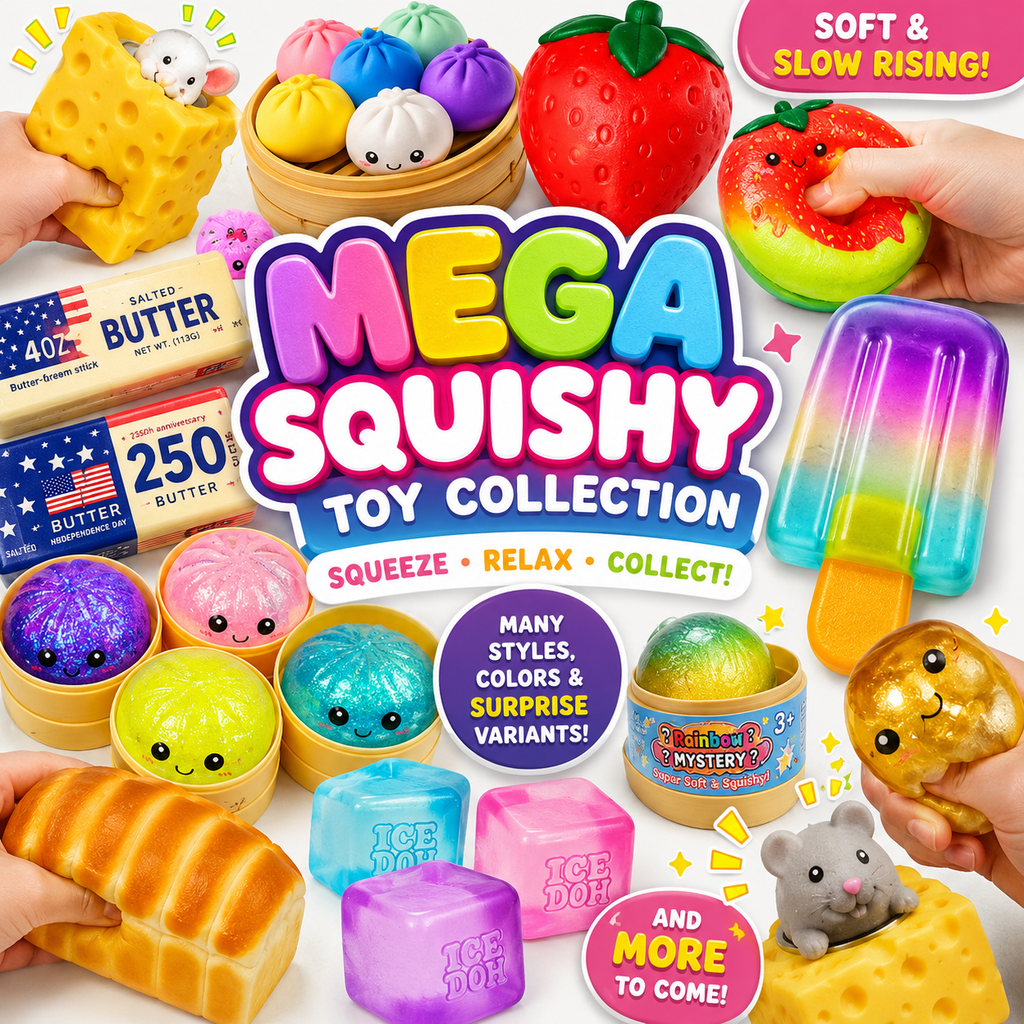 Squishy Toy Collection – Slow Rising Sensory Fidget Toys | Dumplings, Butter, Bread, Ice Cream, Fruit, Cheese & More Styles