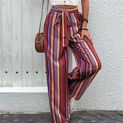 High-Rise Printed Wide-Leg Elastic Waist Pants