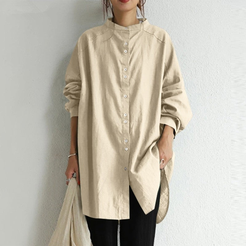 Loose Casual Solid Color Medium-Length Shirt