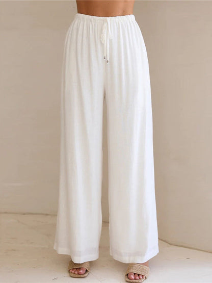 High Waisted Loose Drawstring Elasticity Solid Color Split-Joint Pants Trousers