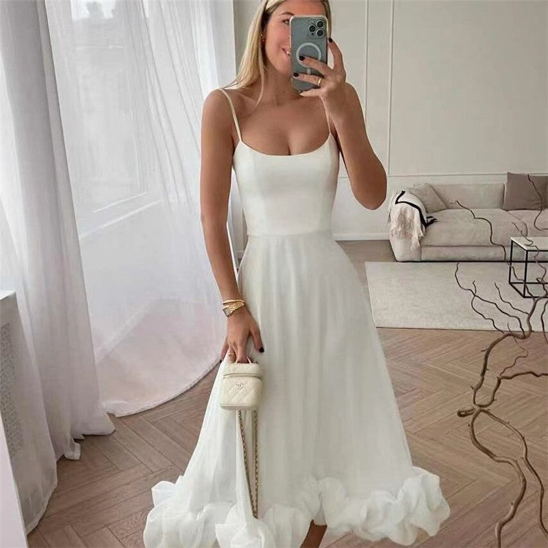 Solid Color Halter A-Line Swing Dress