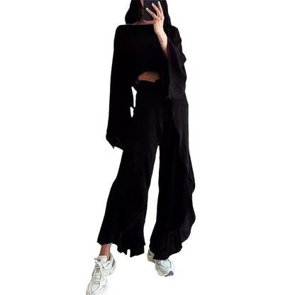 Fashionable Solid Color Loose Fit Top and Pants Set