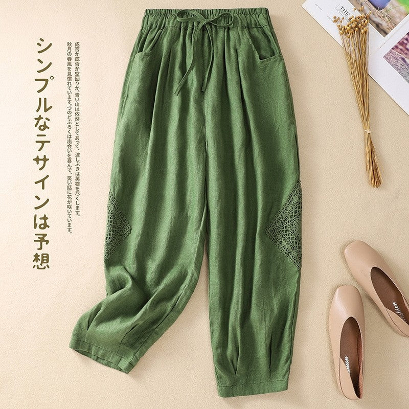 Crochet Harem Pants, Elastic Waist Retro Cut-Off Cropped Pants.