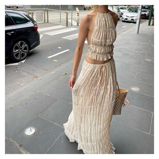 Strappy Backless Crop Top and Skirt Co-ord Set