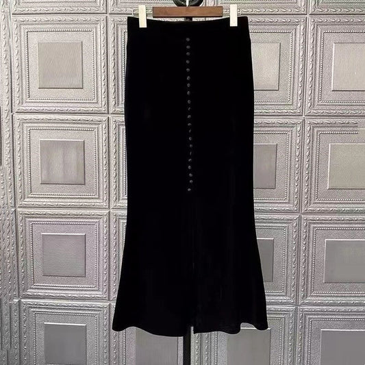 Solid Color Pleuche Slit Fish Tail Skirt