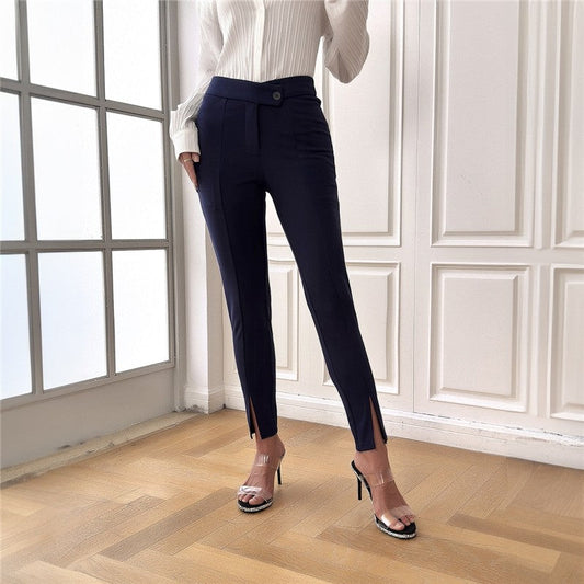 Solid Color Split Hem Cropped Trousers