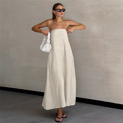 Sophisticated Strapless Maxi Dress in Solid Color