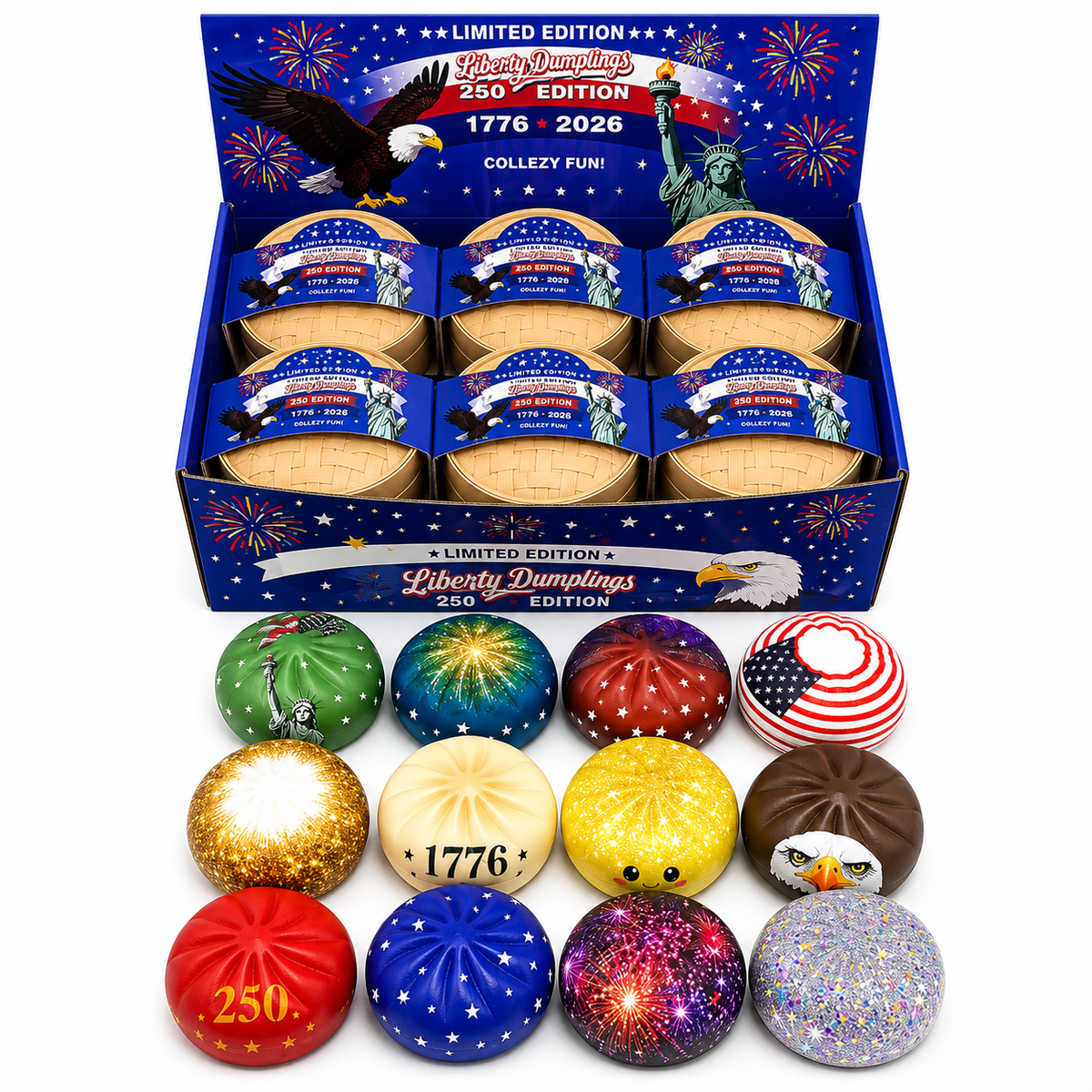 Liberty Dumpling 250 Edition Squishy Toy Mystery 2-Pack – America 250th Anniversary Limited Edition Slow Rising Stress Relief Fidget Toys