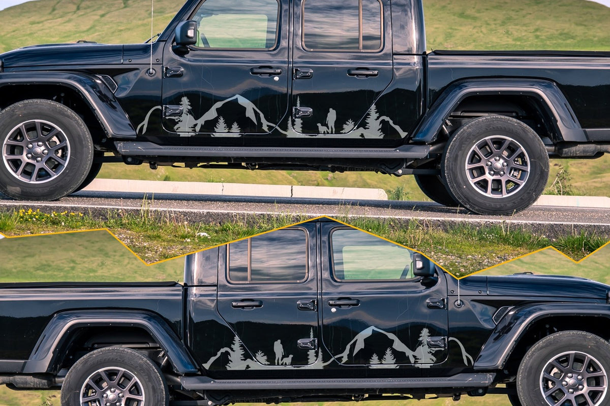 Mirrored Pair of Hiker and Dog Vinyl Decals | 294P