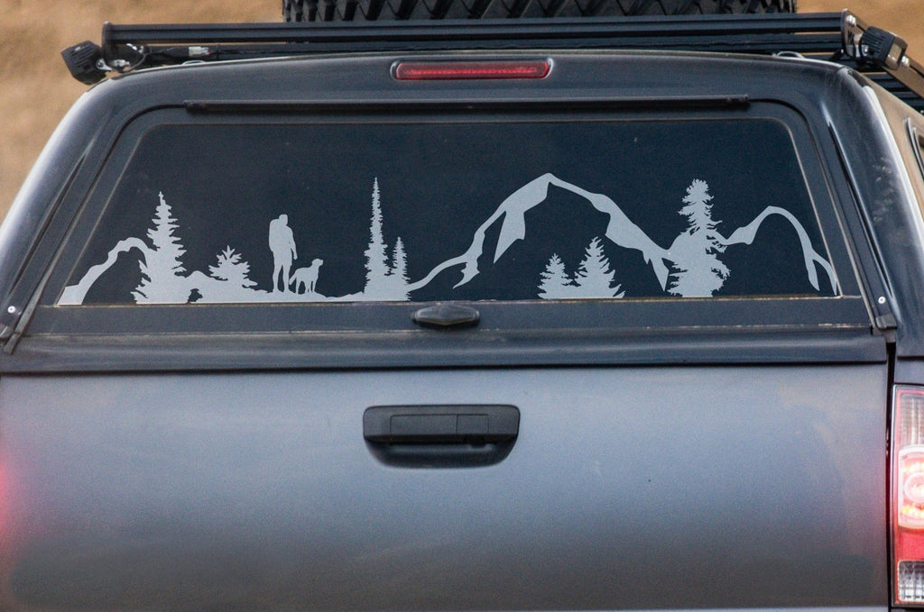 Mirrored Pair of Hiker and Dog Vinyl Decals | 294P