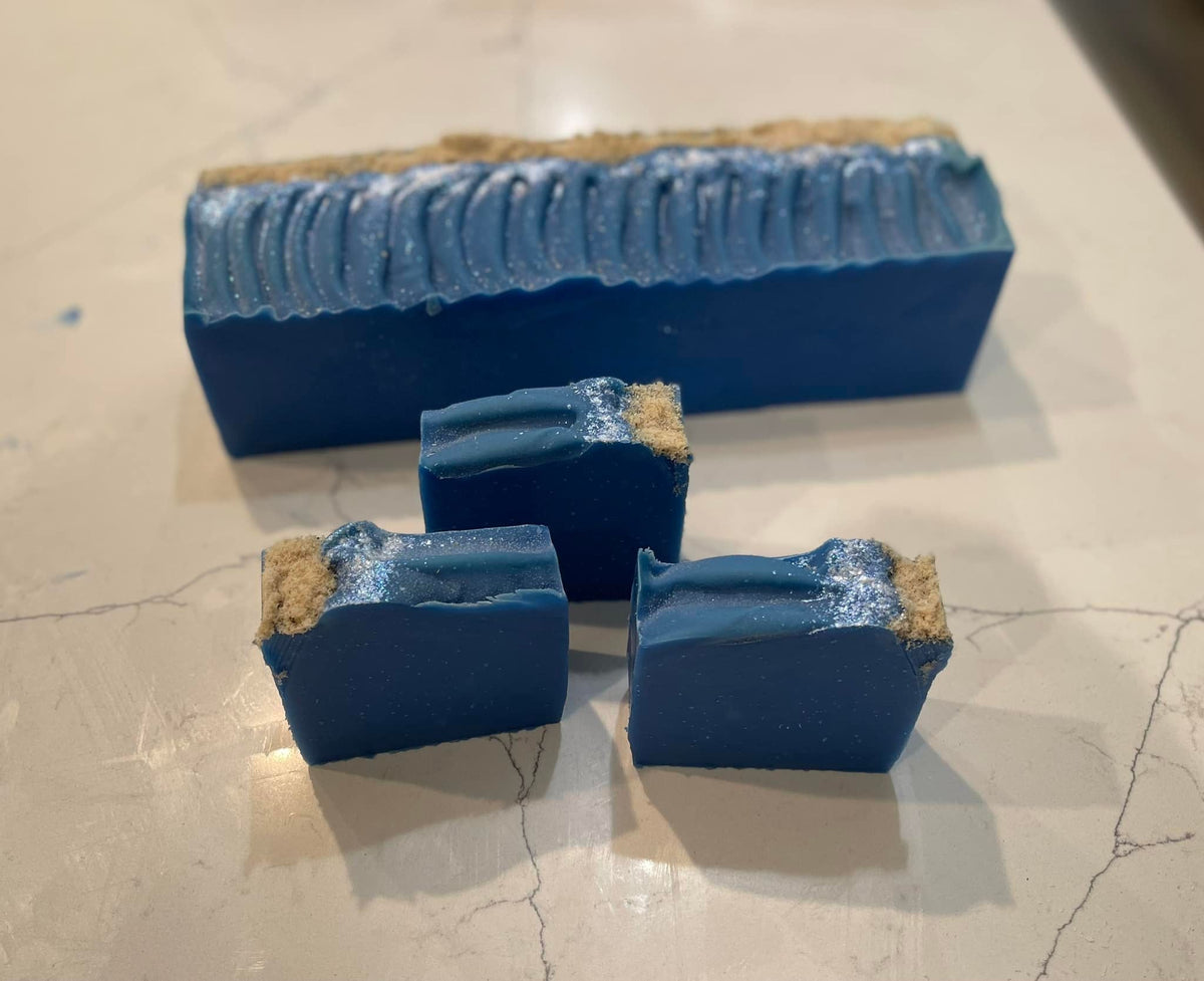 Island Oasis Luxury Handmade Soap with loofah and pumice accent