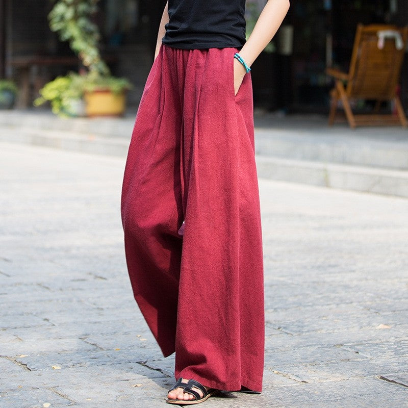 Women's Cotton And Hemp Blend Nian Bai Xiu Spinning Art Versatile Sand Wash Wide Leg Pants