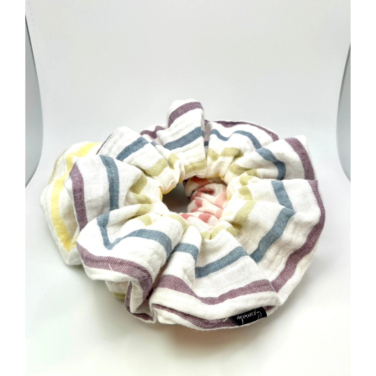 Rainbow White Striped Scrunchie