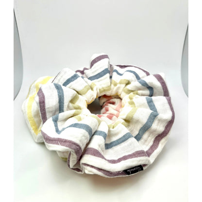 Rainbow White Striped Scrunchie