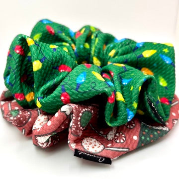 Green Lights and Coffee Christmas Scrunchie Set