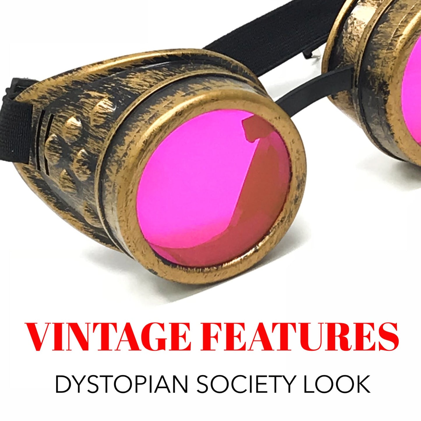 Wasteland Cyberpunk Goggles - Diffraction Lenses - neon pink, lime green, and neon orange lenses