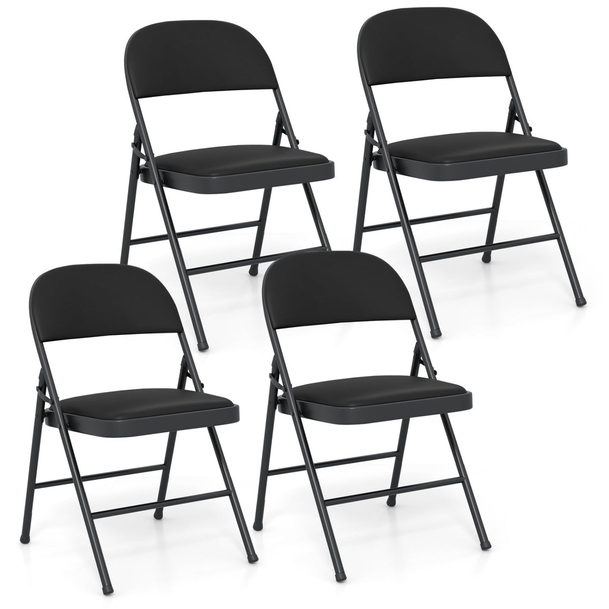 Folding Conference Chairs 4-Pack with Padded Seats - Black