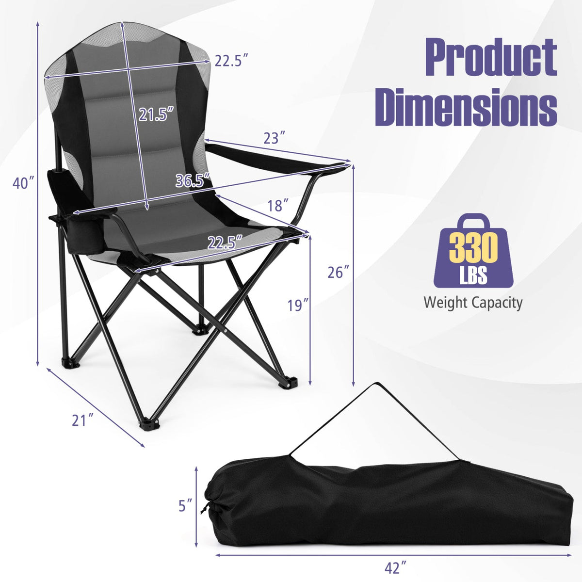 Folding Camping Chairs for Adults with Cup Holders (2-Pack)