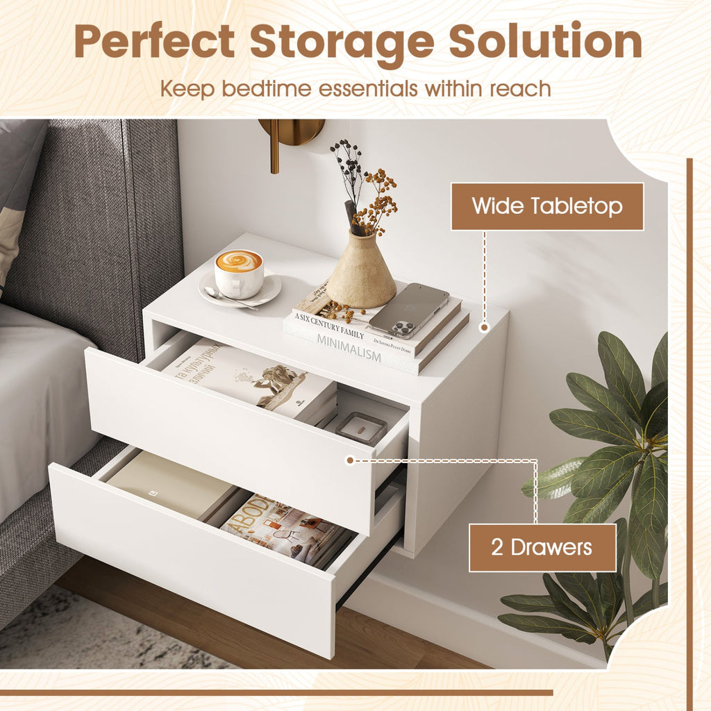 Wall Mounted Floating Nightstand with 2 Drawers