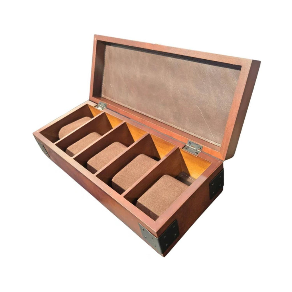 5-Slot Wood Watch Storage Organizer Box with Removable Pillows