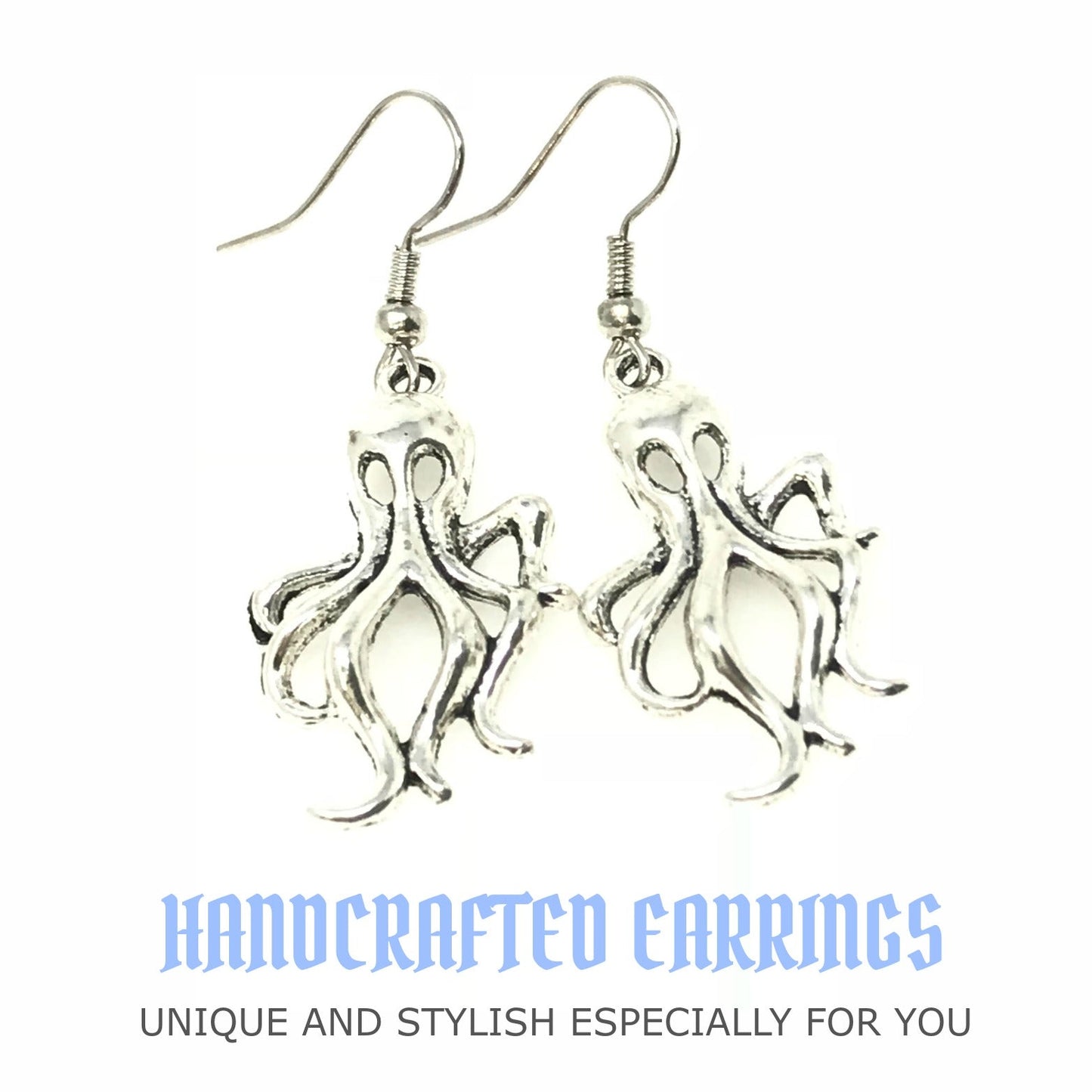 Kraken Earrings Silver Octopus Tentacle Nautical Steampunk Dangle Jewelry