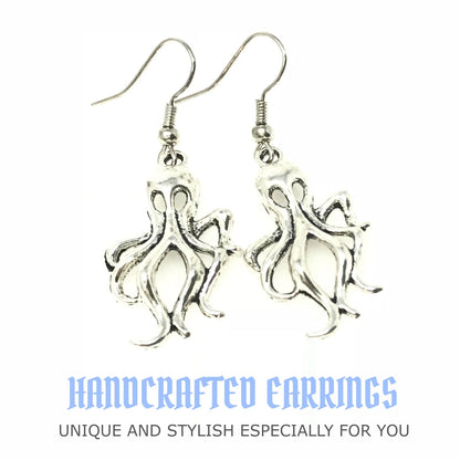 Kraken Earrings Silver Octopus Tentacle Nautical Steampunk Dangle Jewelry