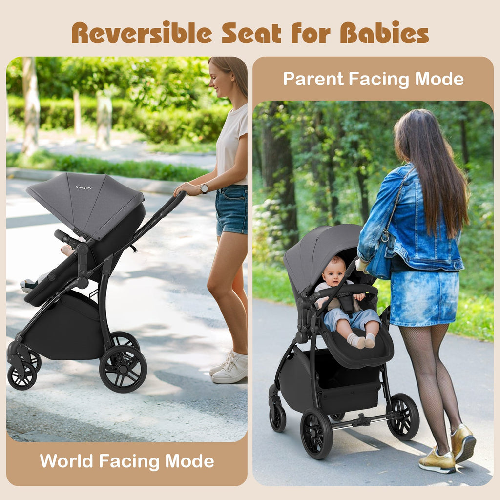 2-in-1 Baby Stroller with Bassinet Mode and Reversible Seat