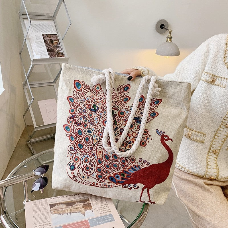 Stylish Embroidered Rope Shoulder Bag