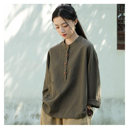 Stand-Up Collar Solid Color Button-Up Sweater