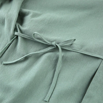 Solid Color Long Sleeve Waist-Tied Short Robe Loungewear