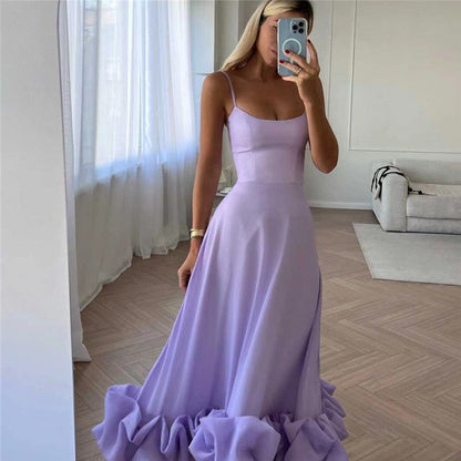 Solid Color Halter A-Line Swing Dress
