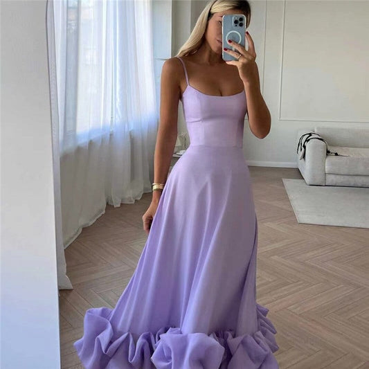 Solid Color Halter A-Line Swing Dress