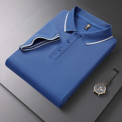 Solid Color Collared Printed Polo Shirt