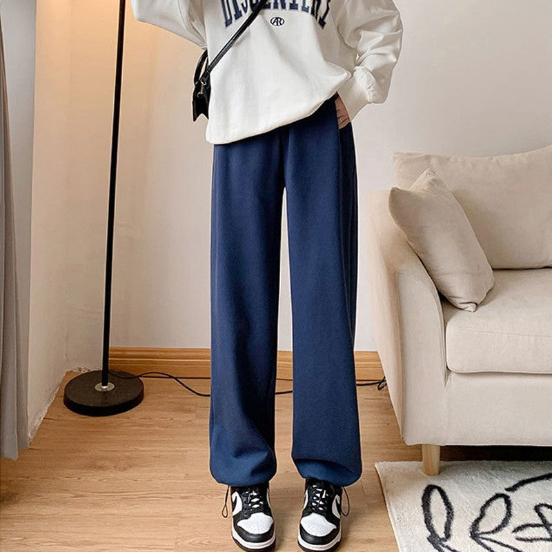 Casual Loose Wide Leg Drawstring Pants with Elastic Waist in Solid Color