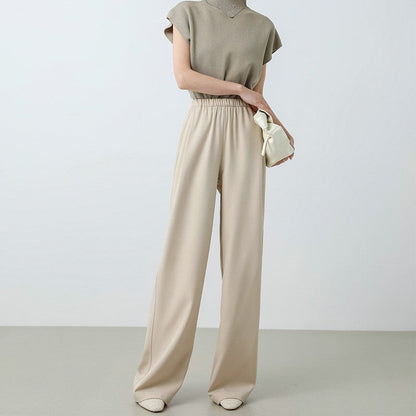 Elastic Waist Straight Leg Mopping Pants - Solid Color