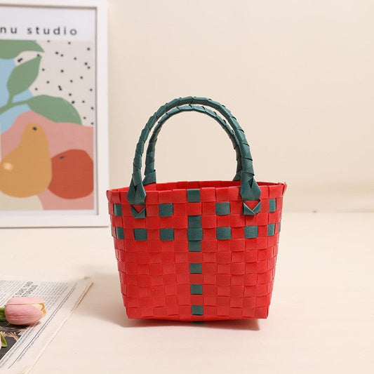 Colorful Cartoon Square Handwoven Basket Bag