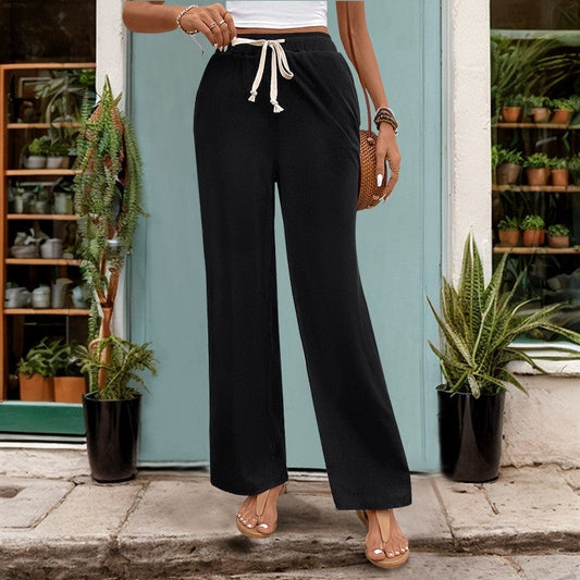 High-Waisted Black Straight-Leg Pants with Belt