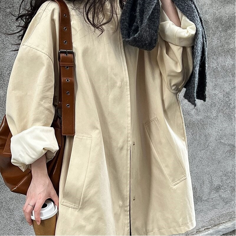 Casual Stand Collar Coat with Relaxed Fit