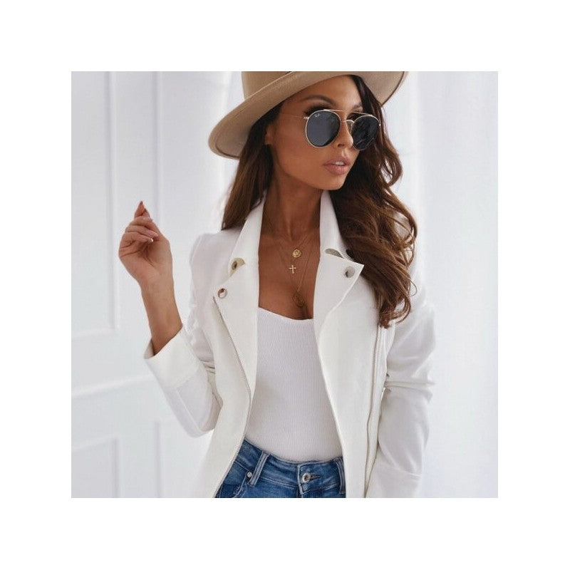 Leather Zipper Button Short Slim Fit Jacket