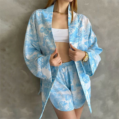 Cozy Printed Long-Sleeve Shorts and Pajama Set
