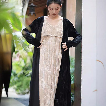 Single-Breasted Velvet Cardigan with Printed Pattern
