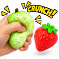 Crunchy Squishies Fruit Squeeze Toy 2-Pack – Mystery Assorted Crispy Crunch Stress Balls | ASMR Sensory Fidget Toys for Adults & Kids | Realistic Fruit Squishies
