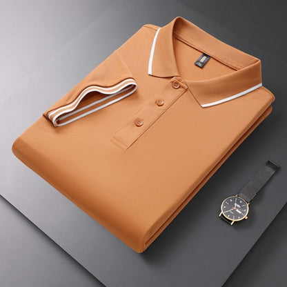 Solid Color Collared Printed Polo Shirt