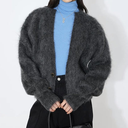 Imitation Mink Velvet Retro Solid Color Long Sleeve Short Cardigan Outerwear