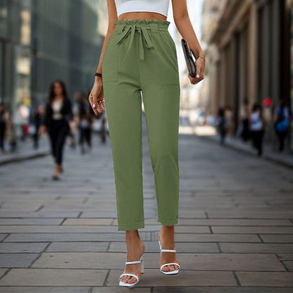 Elastic Waist Solid Color Long Pants