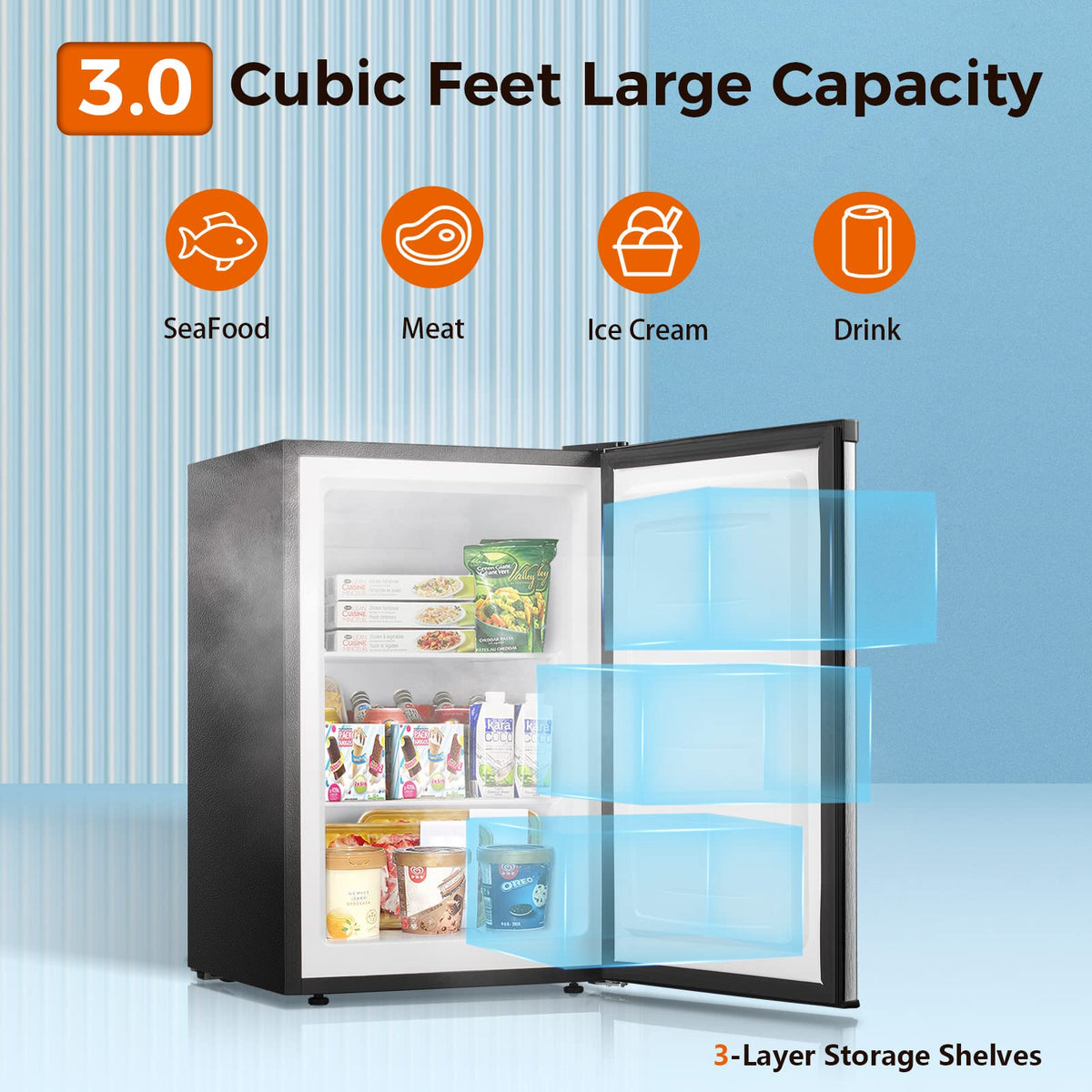 Kismile Upright Freezer,3.0 Cu.ft Mini Freezer with Reversible Single Door