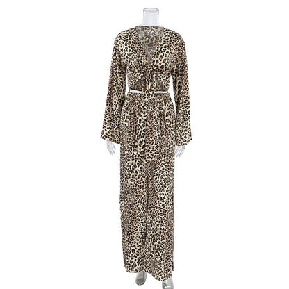 Leopard Print Relaxed-Fit Long Sleeve Lounge Set