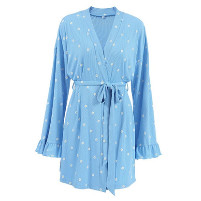Waist-Tied Long Sleeve Loose Pajama Loungewear
