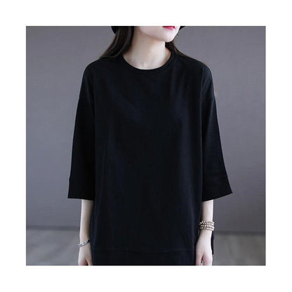 Solid Color Slim Fit Cotton 7/8 Sleeve T-Shirt